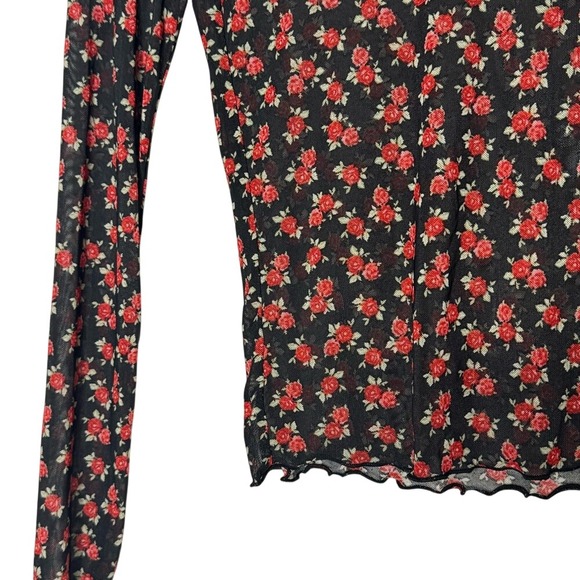 Womens Y2K Sheer Mesh Long Sleeve Top Dark Floral Fairy Boho Whimsigoth - Picture 5 of 6